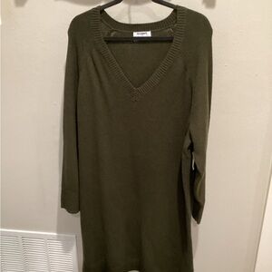NWT - Old Navy - Deep Olive Green Knit V-Neck Sweater Dress - Sz XXL!!